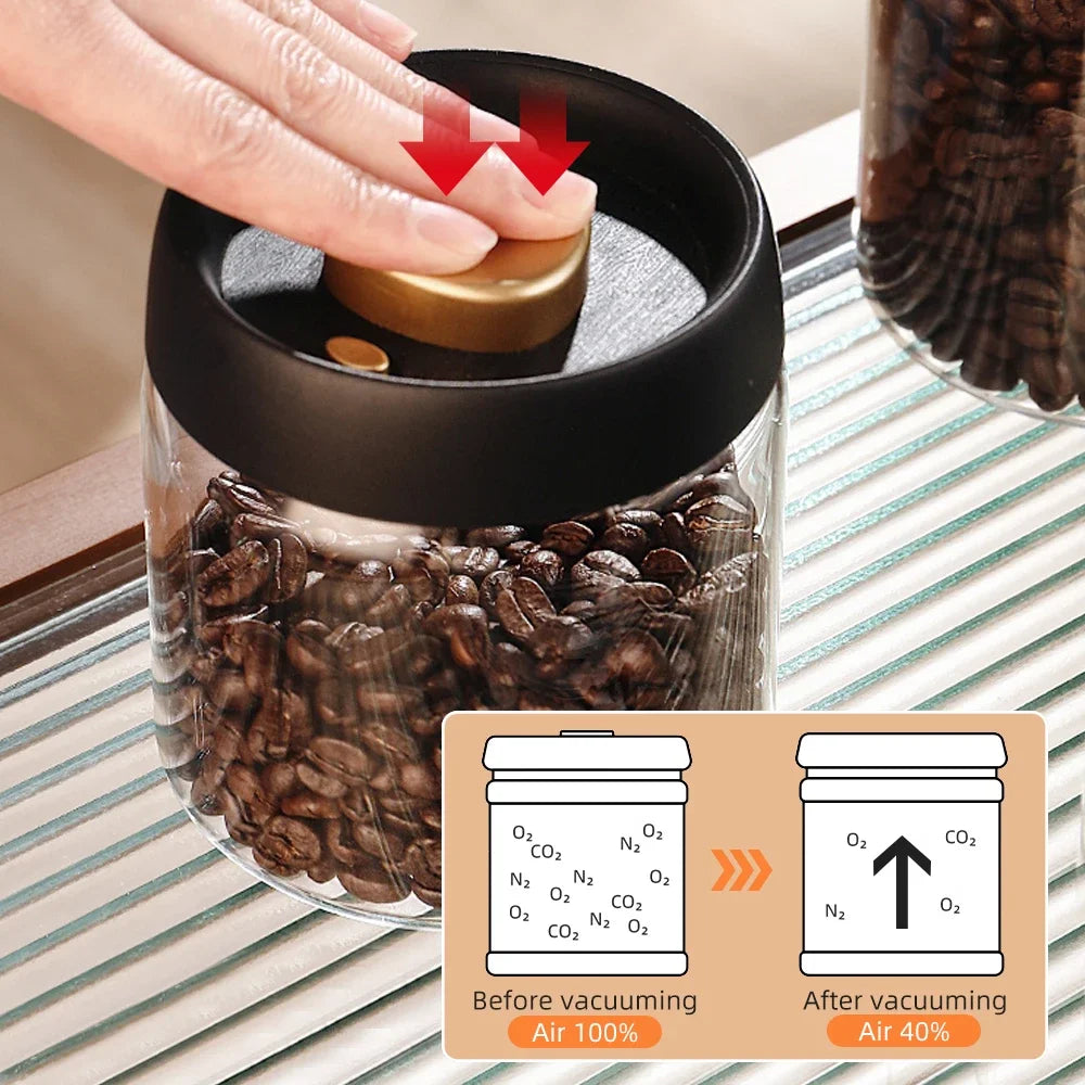 Frasco de Vidrio Hermético al Vacío para Almacenamiento de Granos de Café, Alimentos, Té, Frasco de Almacenamiento de Alimentos Frescos, Accesorios de Cocina