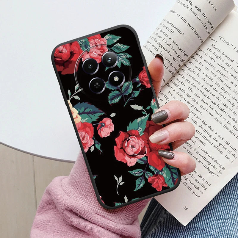 Funda para Realme 12 4G 12 + 13 + Plus 13 Pro + Plus 5G bonita funda trasera con forma de corazón y flor de silicona suave mate Fundas protectoras de dibujos animados