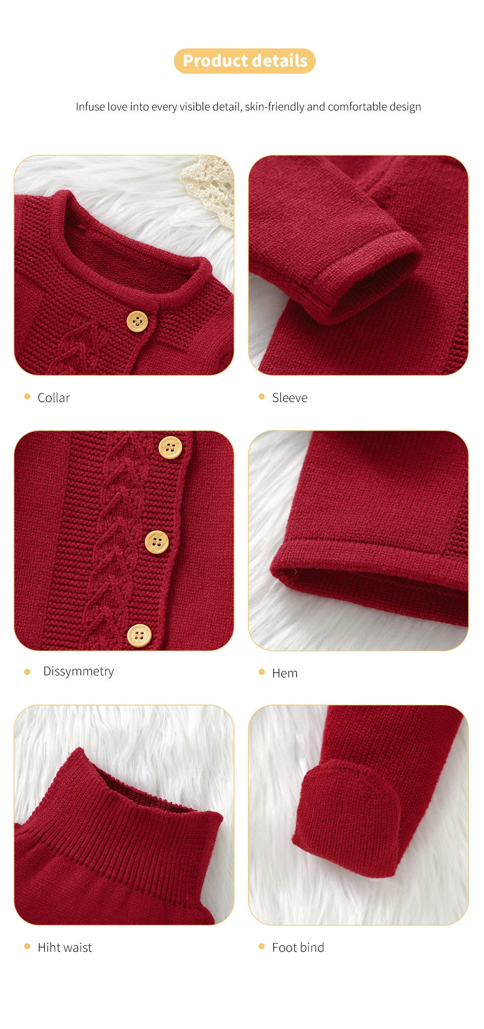 Conjuntos de ropa para niñas pequeñas, suéteres lisos de manga larga, cárdigans y pantalones, trajes tejidos para recién nacidos de 0 a 9m, chándales de 2 uds.