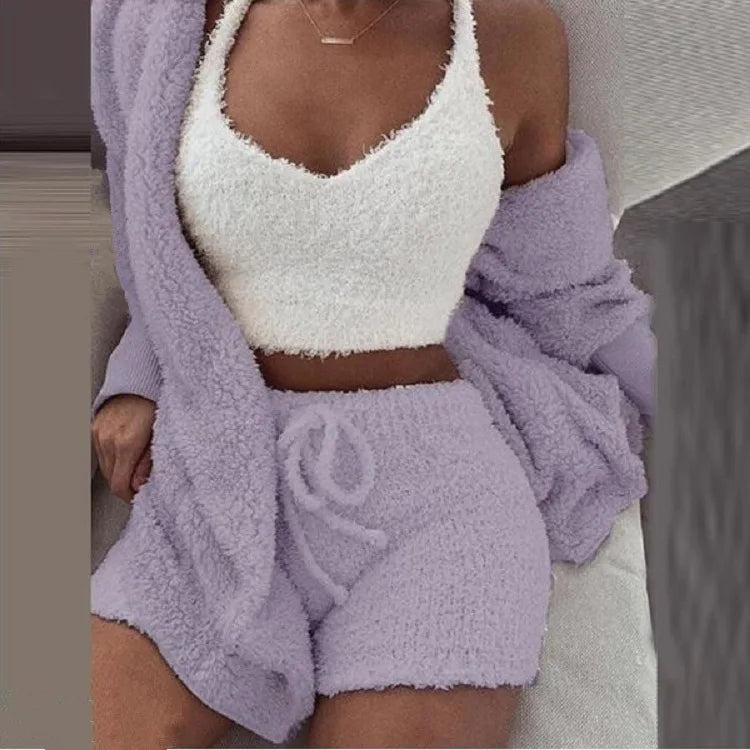 Conjunto de pijamas de terciopelo para mujer, Top corto, pantalones largos y abrigo, traje de 3 piezas, ropa de casa cálida y suave de lana, S-3XL, novedad de Otoño Invierno 2026