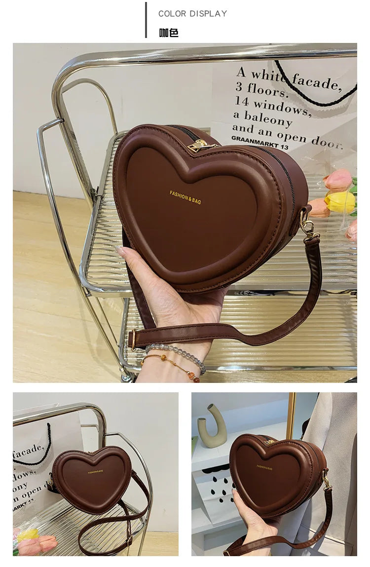Bolsos cruzados con forma de corazón para mujer, bolso de hombro de cuero Pu sólido, bolsos casuales para mujer, bolsos de diseñador para mujer, nuevo