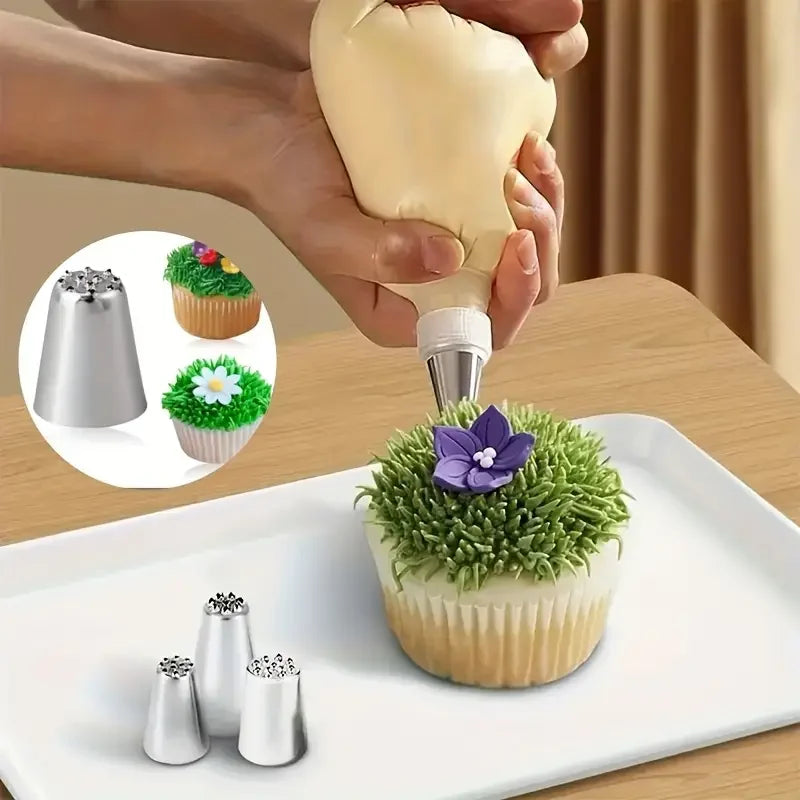 Juego de decoración de pasteles de acero inoxidable, puntas de glaseado sin costuras y boquillas para tuberías de hierba, Ideal para decoración de pasteles DIY, suministros para hornear, 3 uds.