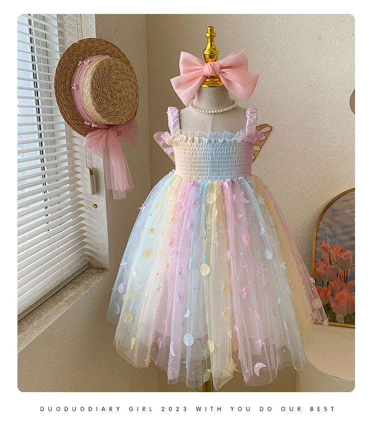 Camiseta sin mangas para niña, vestido de princesa para bebé, elfo de ensueño, mariposa arcoíris, novedad de verano