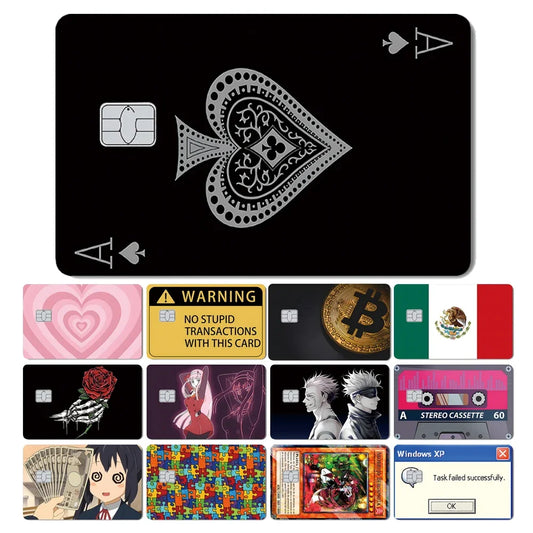 Tiburón mágico dinero dólar Bitcoin Anime yo-gi-oh calavera corazón cubierta pegatina película piel para tarjeta de crédito de débito lado frontal