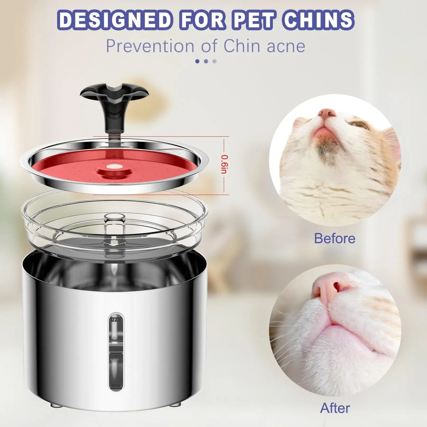 Fuente de agua automática para mascotas de 2,5 L con luz LED, ventana visible y antideslizante, dispensador de agua de filtración múltiple para perros y gatos