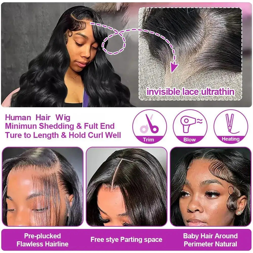 Peluca de Cabello Humano con Encaje Completo 360, Pre-Desplumada, Ondas Suaves, Peluca Frontal HD 13x6, Cabello Brasileño para Mujeres Negras, Densidad 250