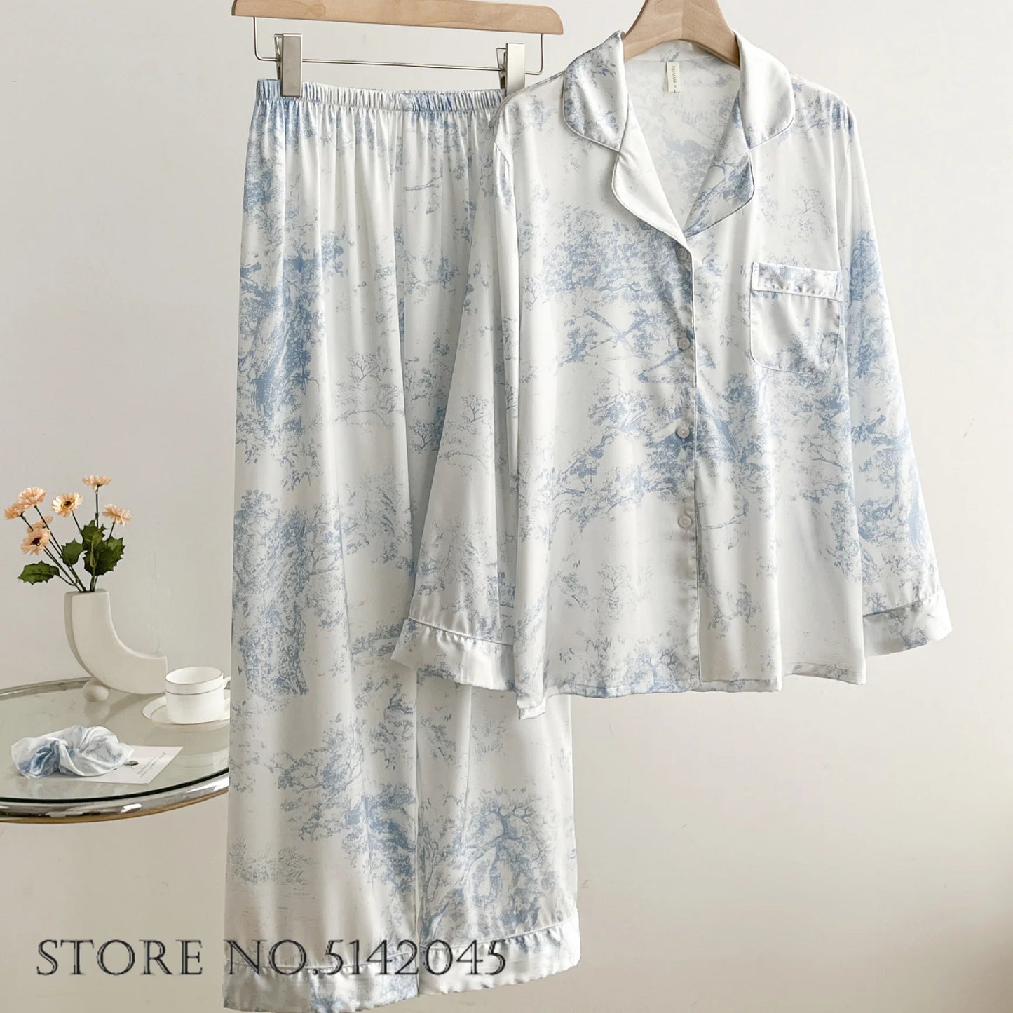 Conjunto de pijamas para mujer, ropa de dormir de satén blanco con encaje, ropa de dormir para novia y boda, regalo para el hogar, traje de pantalón holgado Sexy de manga larga, ropa de descanso