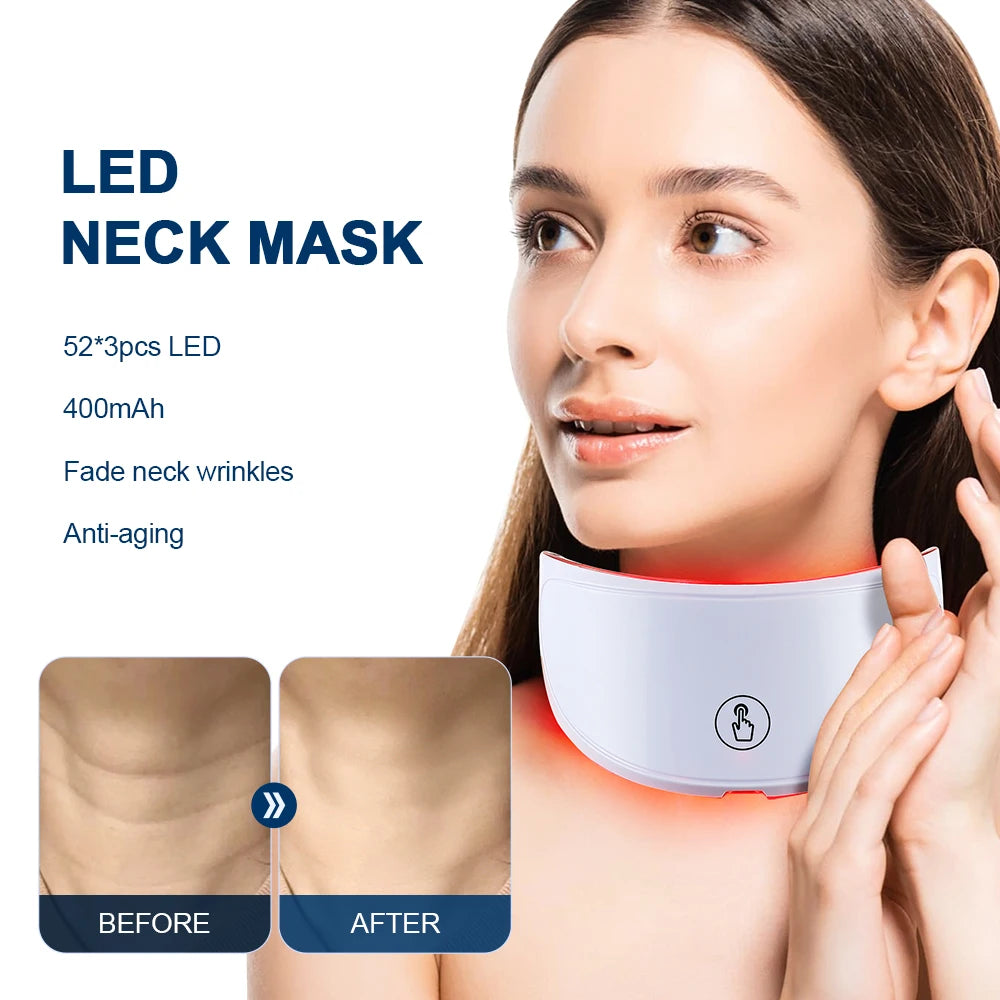Máscara LED para el cuello, 7 colores, fotones, antiarrugas, brillo de la piel, máscara de belleza para el cuello, estiramiento de la piel, eliminador de arrugas del cuello, cuidado de la piel