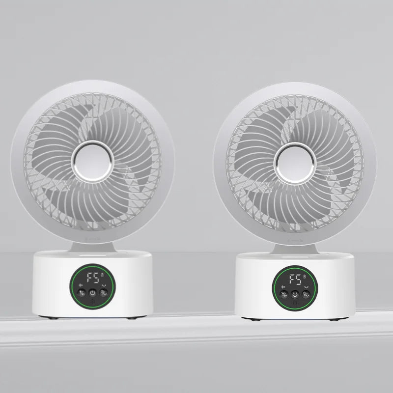 Ventilador Portátil de Pared con Control Remoto, Ventilador Eléctrico Plegable Recargable por USB con Luz Nocturna y Control por Voz Inteligente