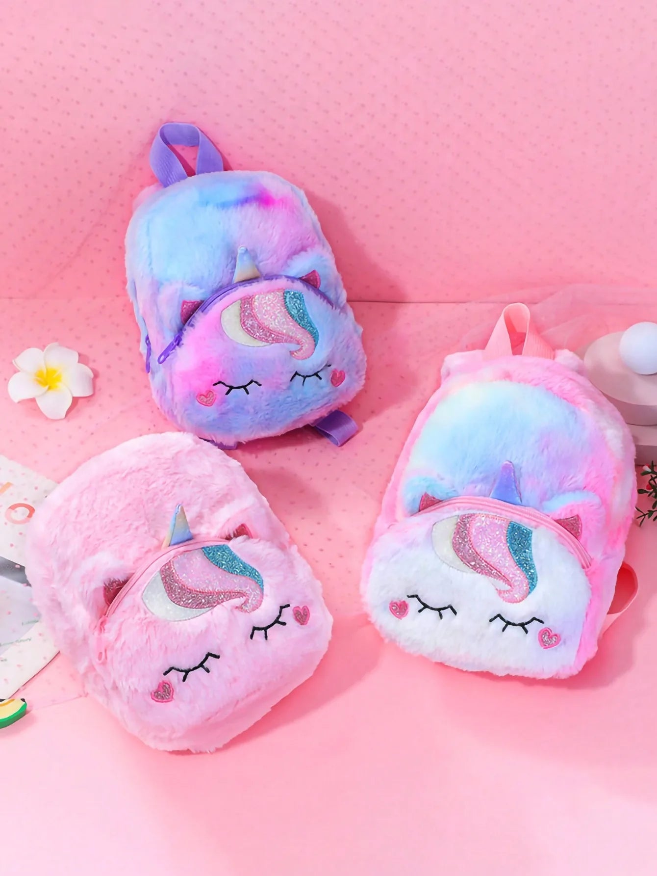 Nueva mochila transfronteriza de dibujos animados de unicornio de peluche para niños, mochila, mochila pequeña para chica bonita, mochila escolar