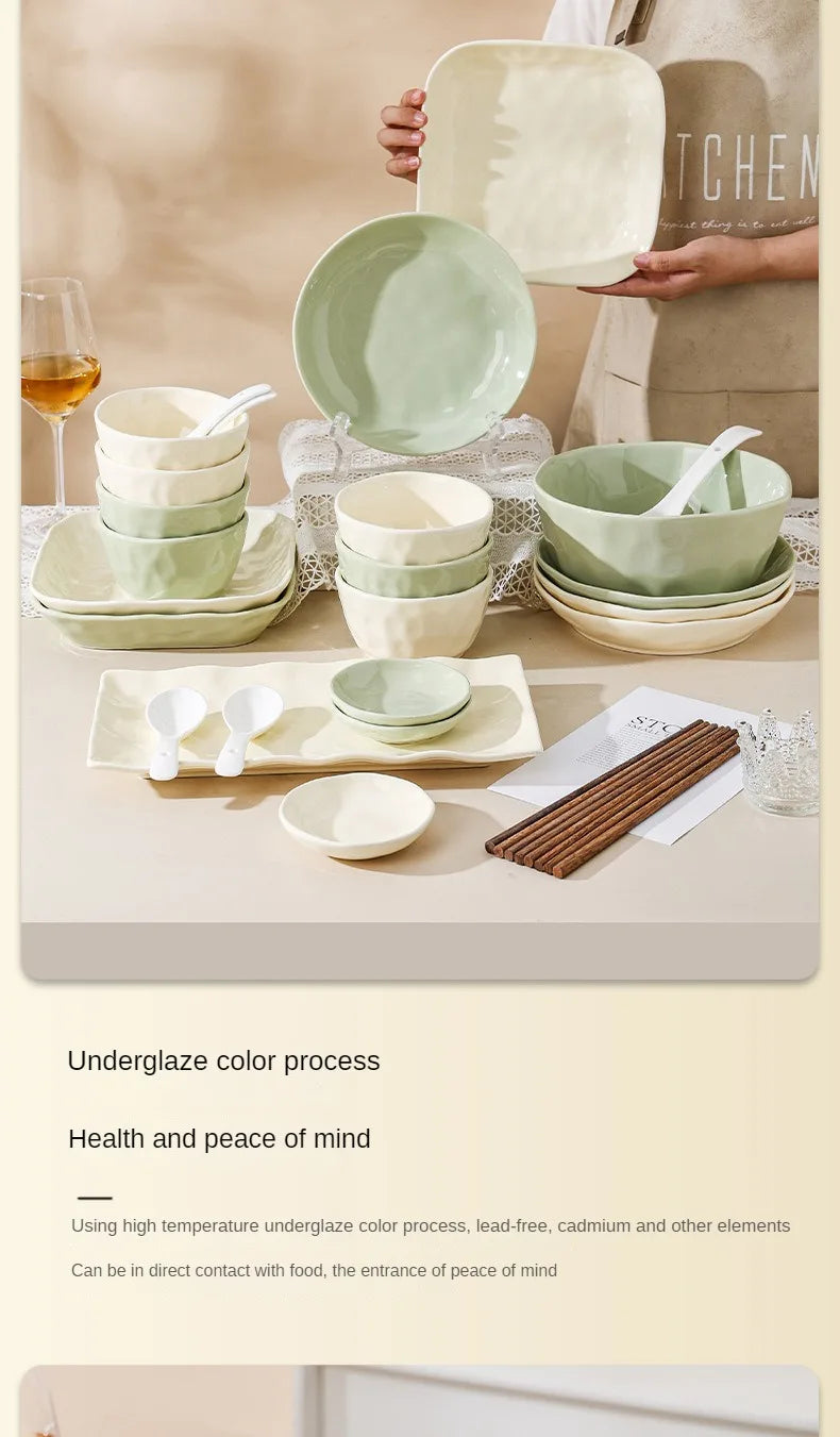 Juego de cuencos y platos de cerámica de estilo nórdico para uso doméstico, alta belleza, Simple, crema, vajilla de cerámica, nuevo