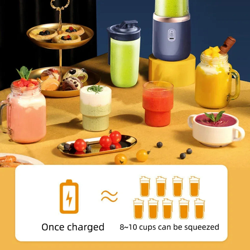 Licuadora Eléctrica Portátil de 400 ml, 2 Tazas, Mini Licuadora Multifuncional Inalámbrica para el Hogar, Recargable por USB, Vaso Mezclador Pequeño
