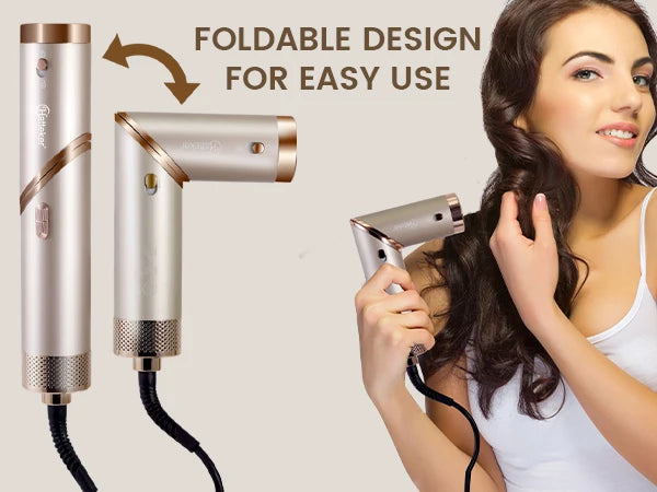 Secador de pelo plegable Hatteker para mujer, cepillo de aire caliente multifunción, estilizador de pelo liso y rizado, secador de viaje ligero