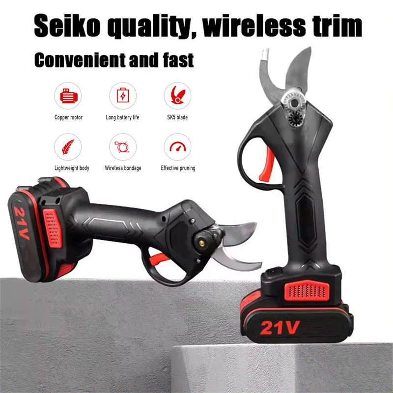 Podadora eléctrica inalámbrica sin escobillas de 1200W y 25mm, tijeras de podar para árboles frutales, bonsái, cortador de ramas, herramienta eléctrica con 2 uds. De 21V