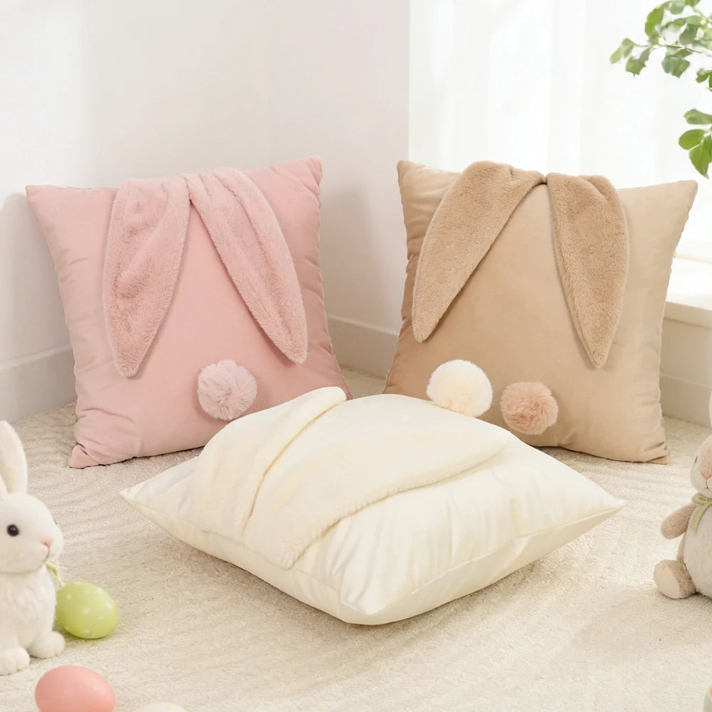 BUYNOW-fundas de cojín con Orejas de conejo, fundas de almohada de terciopelo holandés, decoración de felpa suave, fundas de almohada para sofá, decoración del hogar, 1 ud.