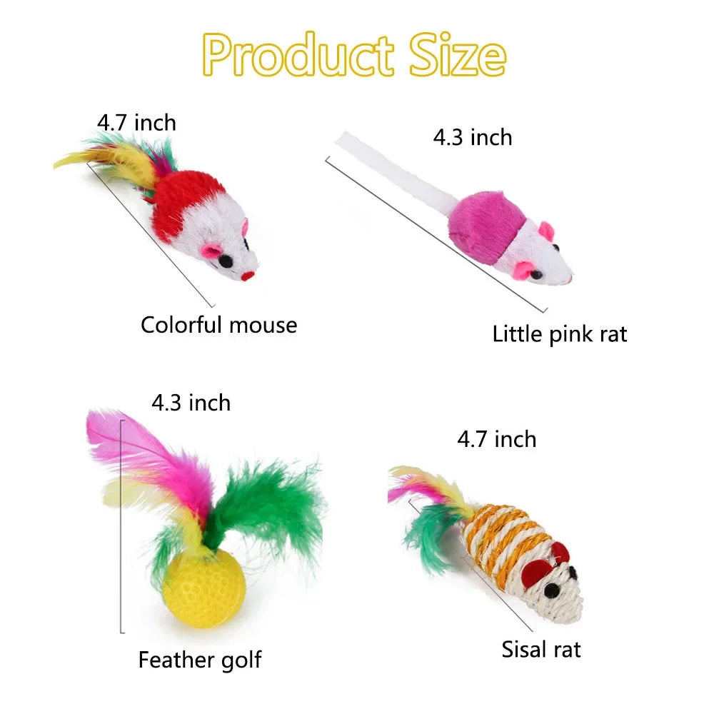 Paquete Variado de Juguetes para Gatitos - Set Combinado de Juguetes para Gatos, Juguete Divertido para Gatos, Varita con Ratón de Sisal, Bola con Campana, Suministros para Gatos