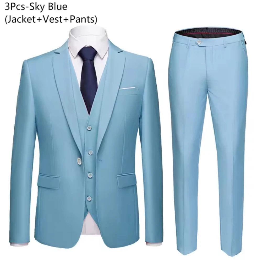 Trajes para hombre, conjunto de 3 piezas, moda elegante para boda, chaquetas completas clásicas, chaleco, pantalones, Blazers, traje Formal 2025