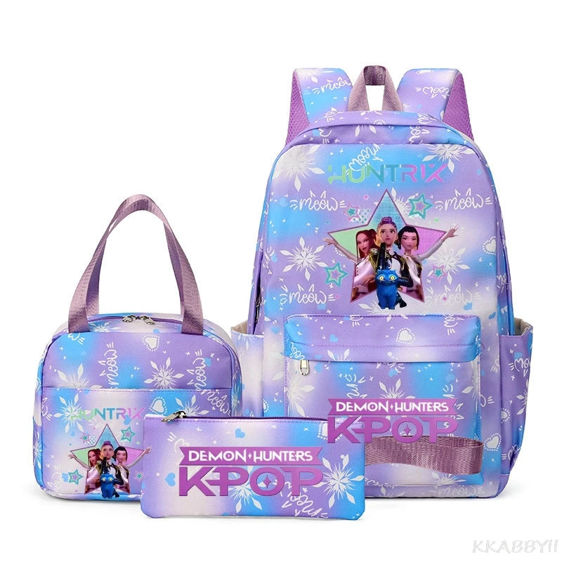 Mochila escolar KPop Demon Hunters, juego de 3 piezas, bolsa de almuerzo, estuche para lápices, regalo de regreso a la escuela para niñas, mochila de ocio, bolsas de viaje para adolescentes