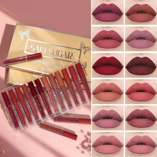 Kit de Labiales Mate Aterciopelados, Resistentes al Agua, Anti-Manchas, Aplicación Suave, Efecto de Maquillaje de Larga Duración