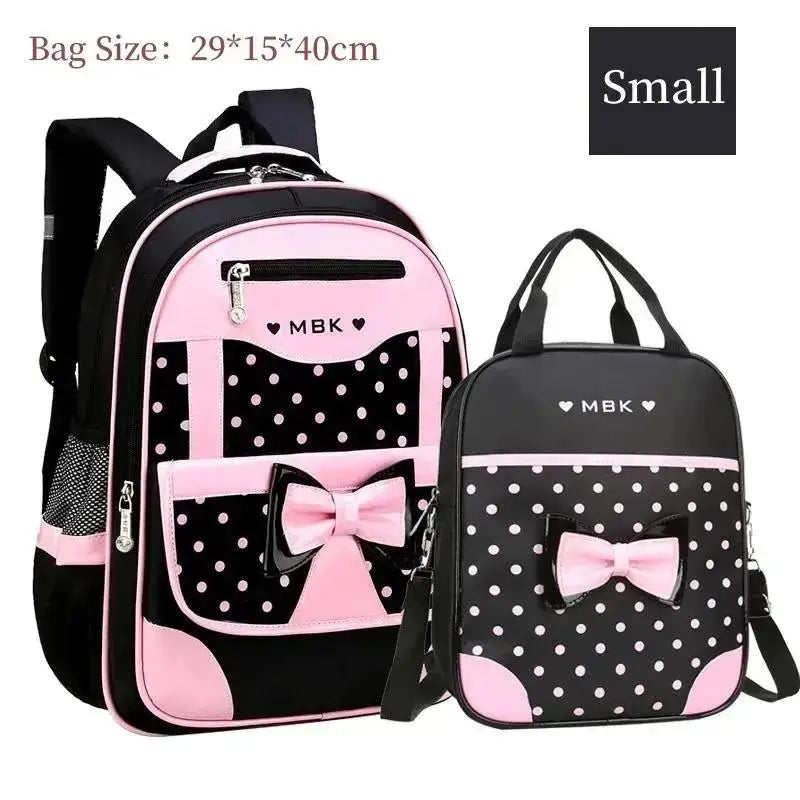 Mochila Escolar Ligera para Niñas de 6 a 12 Años, Linda Mochila con Lazo de Puntos, con Correas Acolchadas Ergonómicas