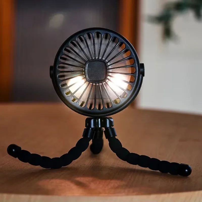 Ventilador Portátil con Trípode Ajustable, Rotación de 360 Grados, Ventilador Eléctrico de Bajo Ruido para Cochecito de Bebé, Carga USB, Apto para Uso en Exteriores