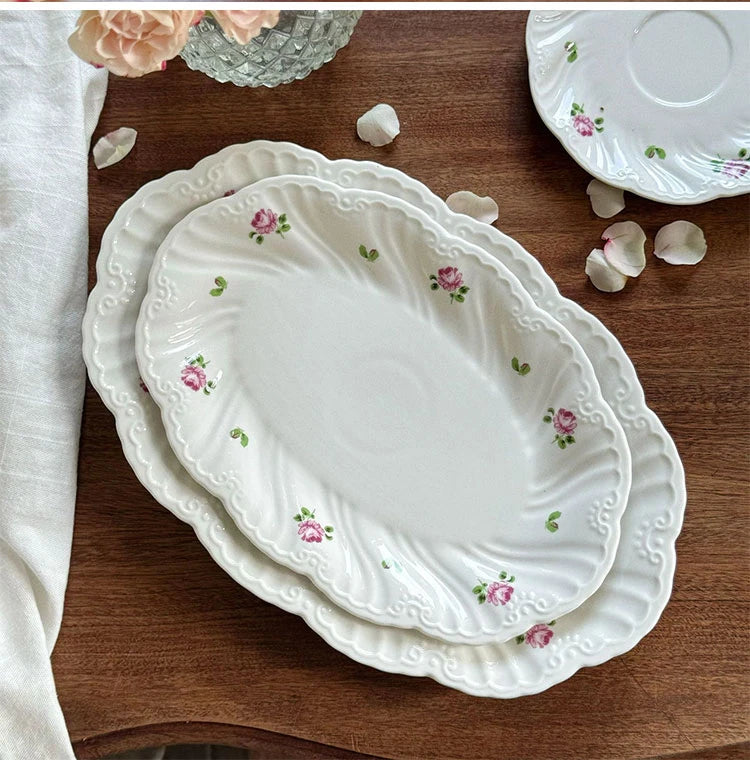 Juego de platos de cerámica, taza de café, platillo, hermoso vajilla, plato de postre de rosa Vintage, platos de cena, regalo, taza de té, suministros de cocina