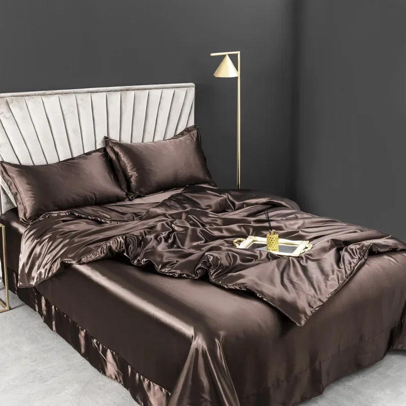 100% juegos de cama de seda pura, funda de edredón de alta gama, funda nórdica, sábanas, fundas de almohada, 4 Uds., juegos de ropa de cama de lujo Natural