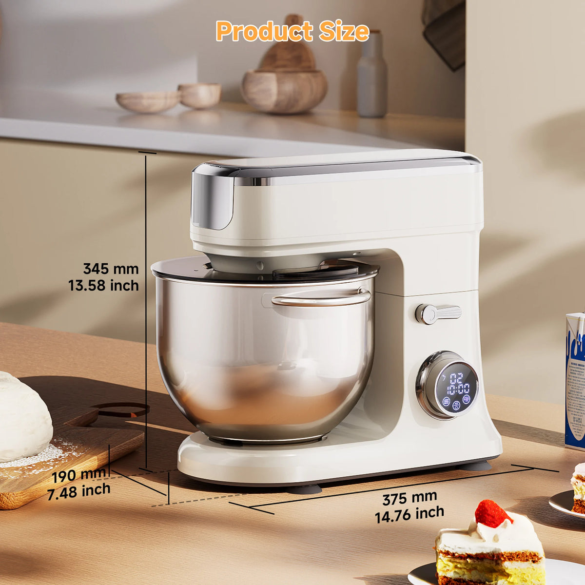 Batidora de Pedestal BioloMix de 7L para Repostería, Motor de CC de 1200W con Gancho Amasador, Batidor, Accesorio para Picar Carne - Batidora de Alimentos