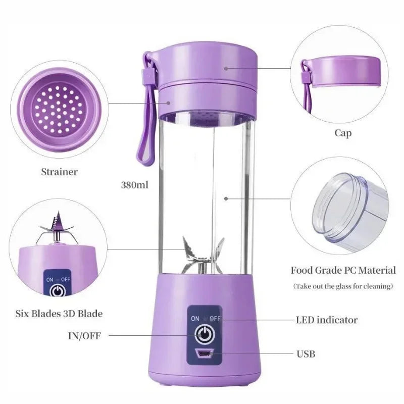 Licuadora Eléctrica Portátil Recargable, Vaso Mezclador de Frutas para Viajes, Mini Batidora para Smoothies y Batidos