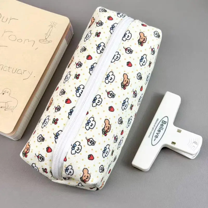 Bolsa de lona con cremallera para lápices, diseño de animales y flores, para la escuela, oficina y uso diario, suministros de papelería para estudiantes