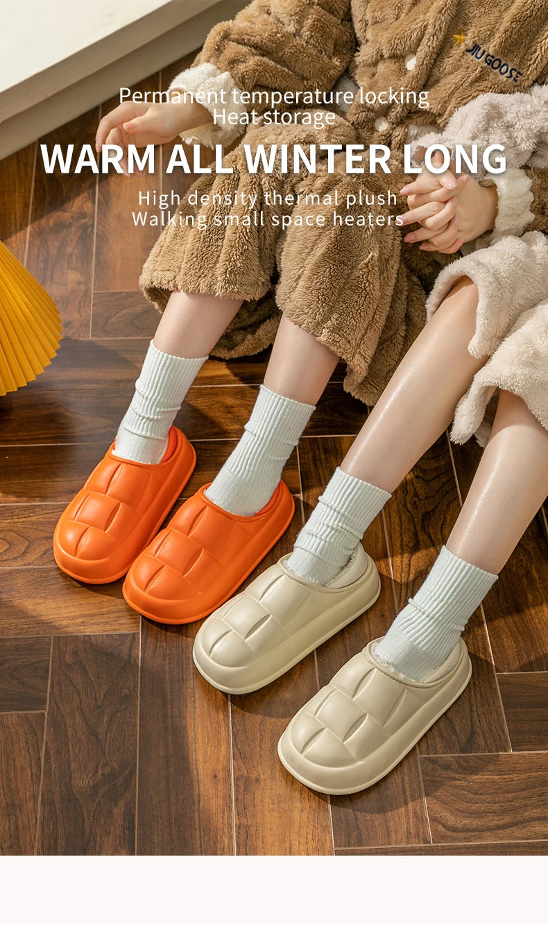 Pantuflas Impermeables de Invierno para Mujer y Hombre, Suela Gruesa de 4 cm, Cálidas y Afelpadas, Zapatos de Interior Antideslizantes, Forradas de Piel, Zuecos Suaves y Acolchados