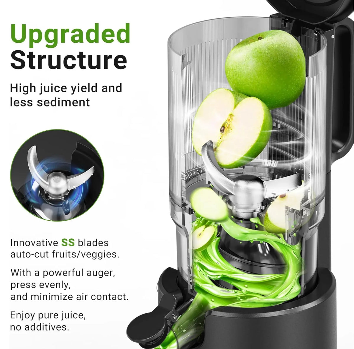 Extractor de Jugos Masticador con Boca de Alimentación Ancha de 126 mm para Frutas, Precio de Fábrica