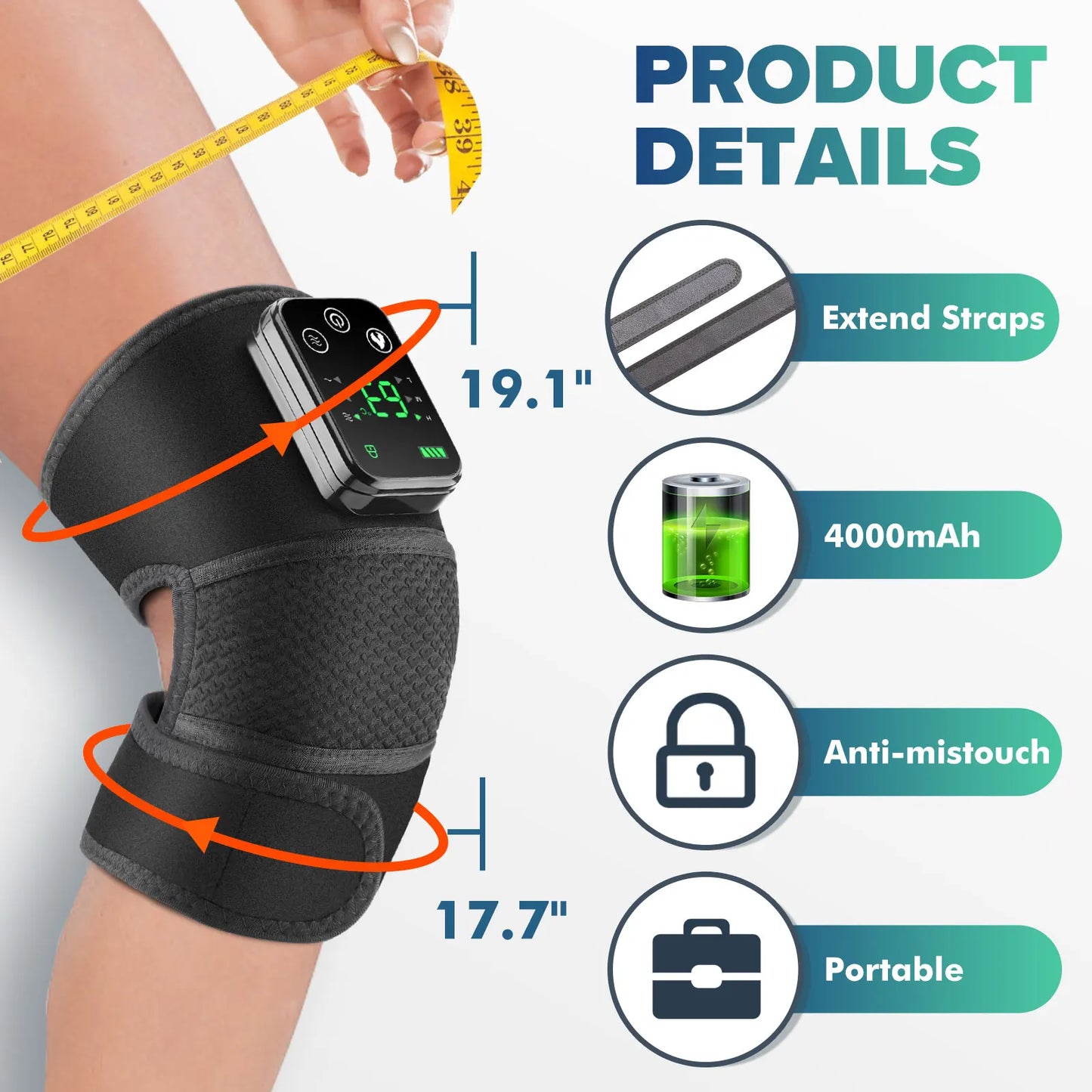 Masajeador de rodilla con calor, compresa caliente, masaje por vibración, soporte para codo y hombro, rodillera para aliviar la artritis