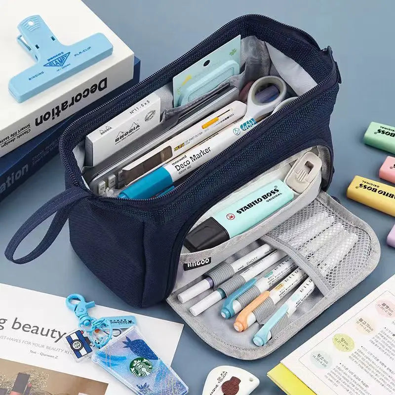 Estuche grande para lápices, bolsa para bolígrafos de gran capacidad, doble ventana, bolsas escolares para niños, material escolar, papelería, regalo