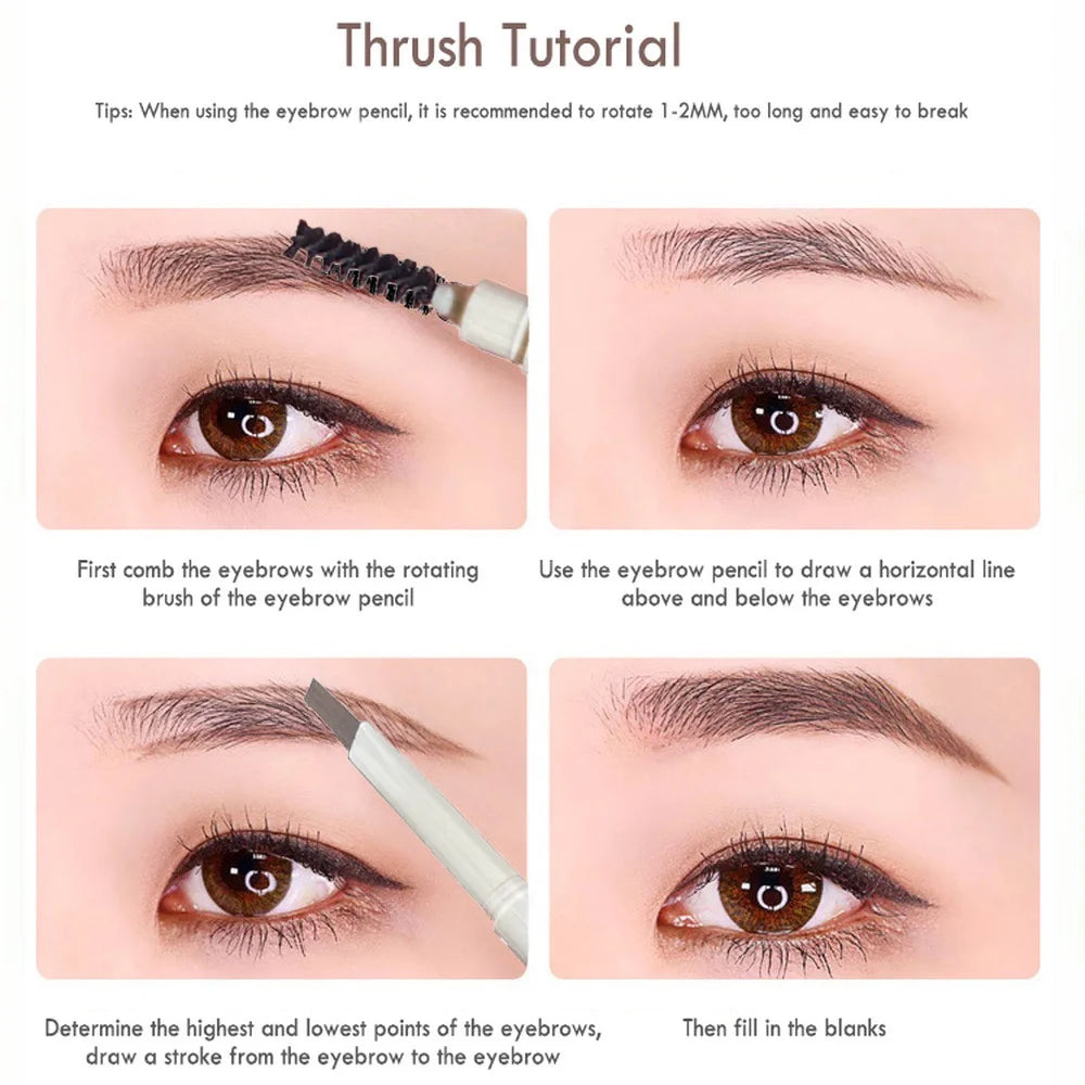 Lápiz de cejas de doble punta de cabeza fina: resistente al agua, duradero, rotación automática, punta de pincel, contorno, natural, certificado, unisex