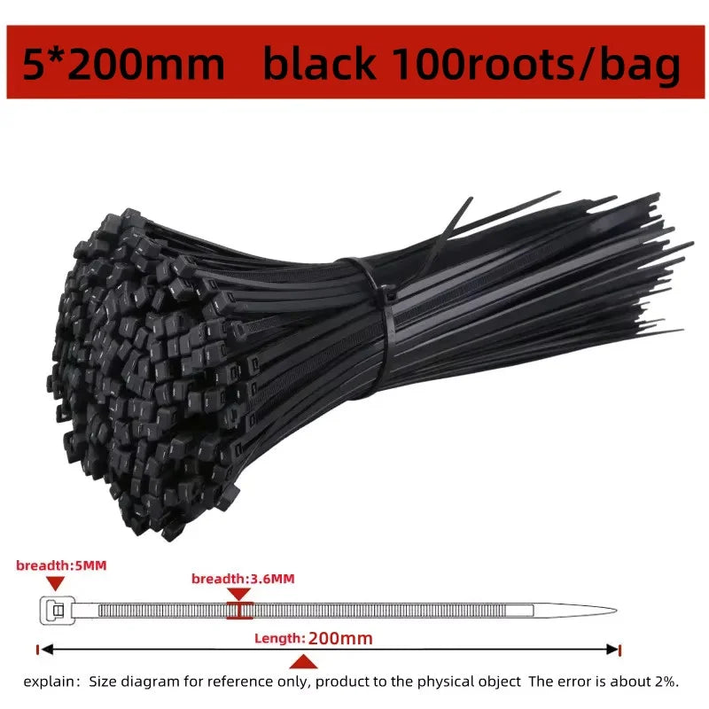 Al por mayor Bridas de nailon autoblocantes de plástico negras 5*200mm, Anillo de sujeción para cables, Bridas grandes 8*300mm, Bridas tipo cremallera