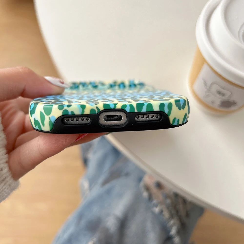 Funda protectora de lujo 2 en 1 con estampado de leopardo degradado a prueba de golpes para IPhone 13 14 15 16 17 Pro Max Wave Edge contraportada