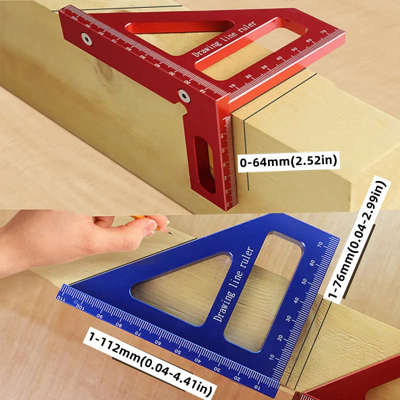 Transportador cuadrado de carpintero, regla triangular de inglete de aluminio, multiángulo 3D, regla de medición de diseño de 45/90 grados