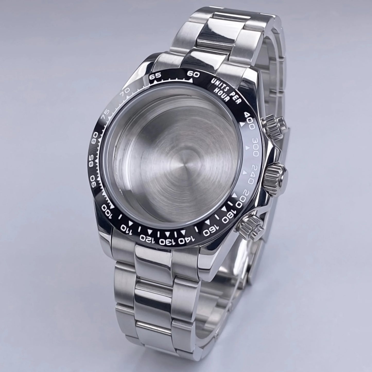 Caja VK63 Negra de 39 mm, Acero Inoxidable, Cristal de Zafiro Plano, Resistente al Agua, Compatible con Esferas de 29 mm-30 mm, Piezas de Caja para Reloj con Movimiento VK63