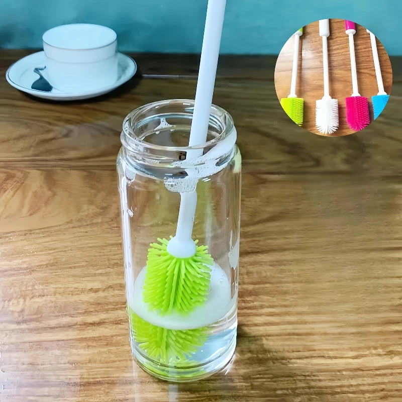 1 cepillo de limpieza de mango largo, agarre antideslizante para botellas estrechas, cepillo de plástico duradero para áreas difíciles de alcanzar, limpiador de botellas