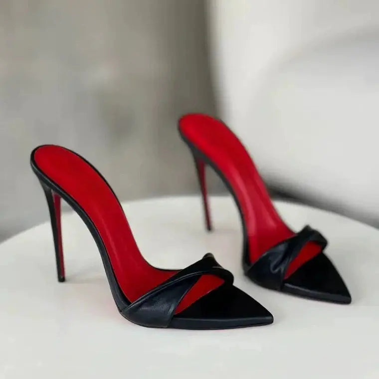 Yuejinlong Sexy 10cm 12cm Stiletto Peep Toe Mules Pleated Fold-over High Heels Sandals Plus Size 33-46 Fashion Party Shoes 2026