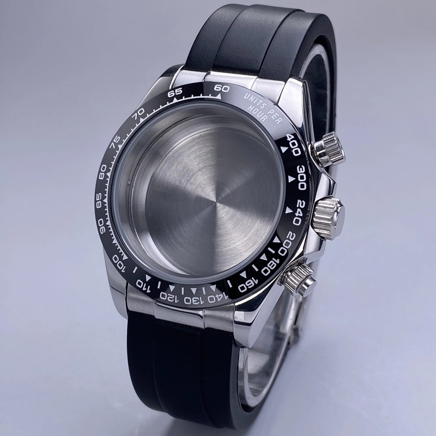 Caja VK63 Negra de 39 mm, Acero Inoxidable, Cristal de Zafiro Plano, Resistente al Agua, Compatible con Esferas de 29 mm-30 mm, Piezas de Caja para Reloj con Movimiento VK63