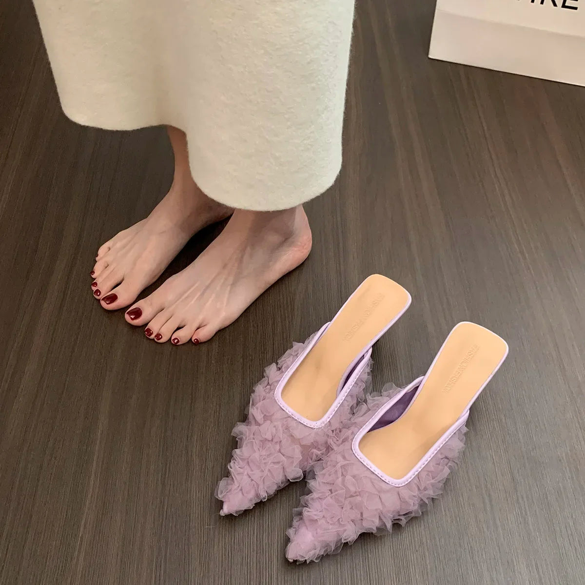 Zapatillas de tacón con punta estrecha, zapatos elegantes para mujer, sandalias de tacones medios, sandalias de moda 2025, zapatos de tacón de verano, nuevos zapatos de lujo para mujer