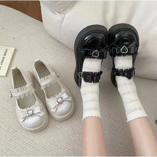 Zapatos de Cuero Mary Jane para Mujer, Primavera-Verano 2026, Color Sólido, Hebilla con Lazo de Mariposa, Plataforma, Punta Redonda, Estilo Casual JK Loli