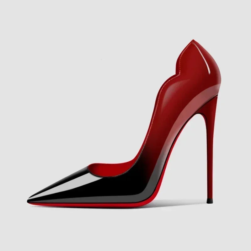 2025New gradiente fondo rojo tacones grandes Sexy patrón de leopardo puntiagudos zapatos profesionales de mujer negro graduación zapatos individuales