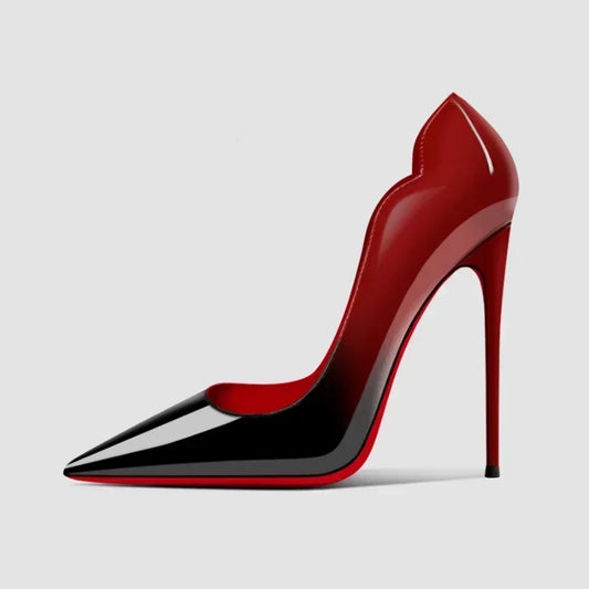 2025New gradiente fondo rojo tacones grandes Sexy patrón de leopardo puntiagudos zapatos profesionales de mujer negro graduación zapatos individuales