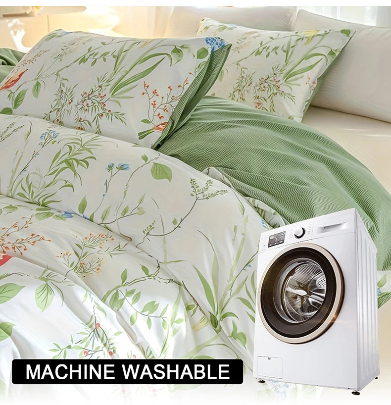 Juego de funda nórdica con estampado floral de hojas, 3 unidades/juego (1 funda nórdica y 2 fundas de almohada), juego de ropa de cama suave y agradable para la piel