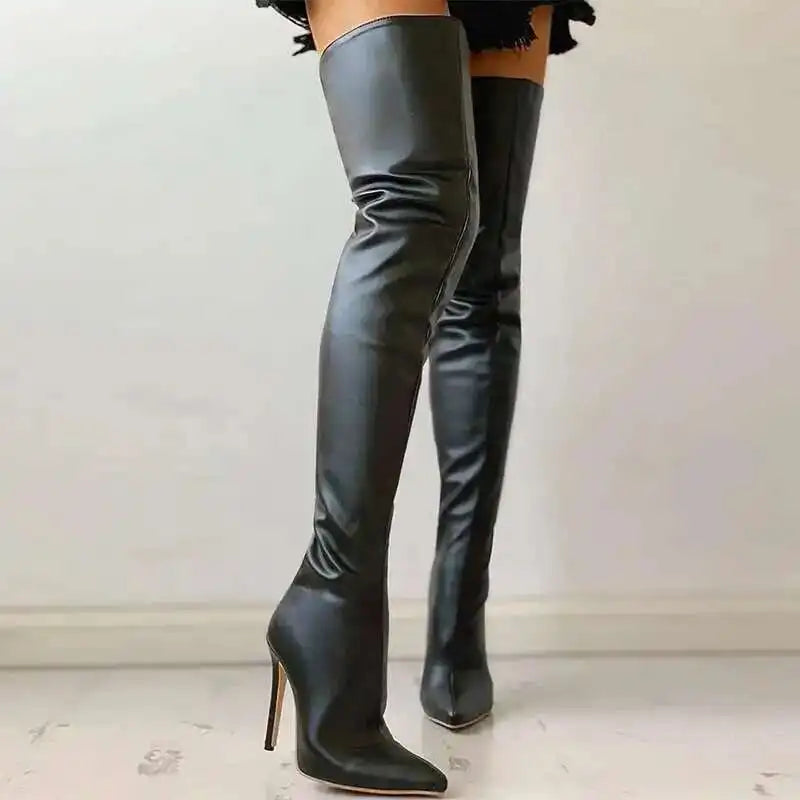 Botas de Mujer Talla Grande 40-46, Tacón Alto de 11 cm, Botas por Encima de la Rodilla, Cierre Trasero con Cremallera, Botas de Moda con Personalidad 2026