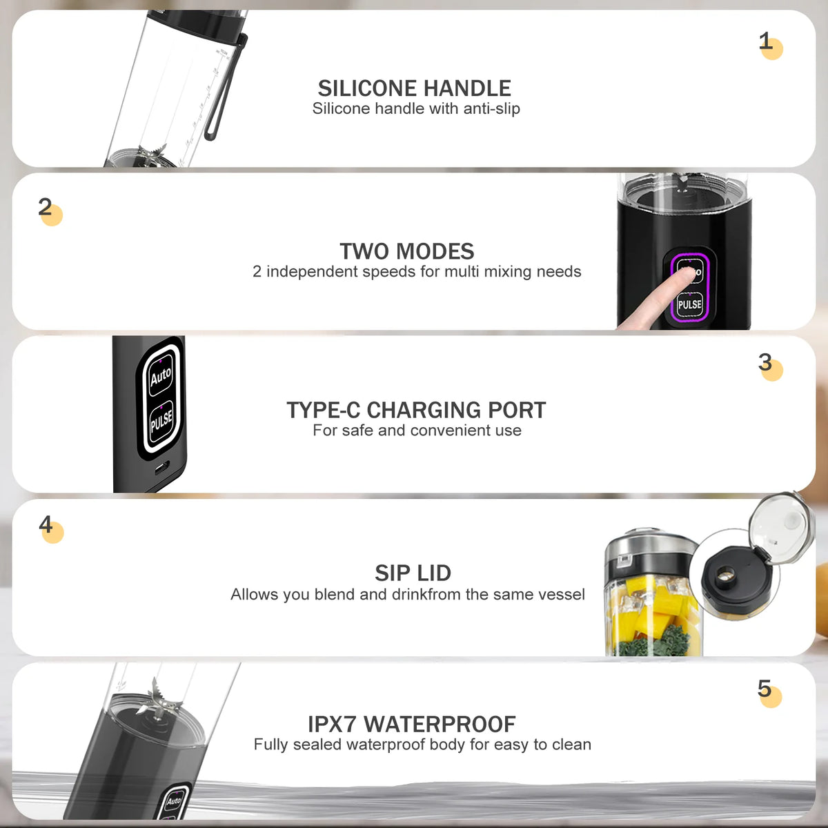 Licuadora eléctrica portátil para hacer jugo, mezclador de frutas recargable por USB de 700ML, exprimidor de 6 hojas para batidos, batidos, taza de jugo fresco