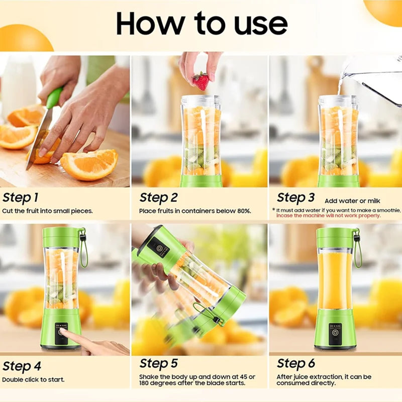 Licuadora de jugos doméstica de 380 ml, mini licuadora eléctrica, licuadora de batidos recargable por USB, licuadora portátil, electrodomésticos para el hogar